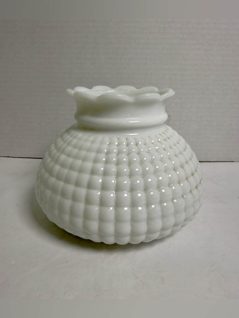 Vintage White Milk Glass Hobnail Ivy Bowl Rose Bowl Vase Ruffled Rim